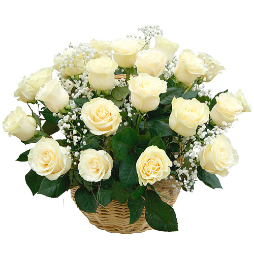 Корзина с белыми розами "Невинность"
